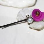 Pearl And Red Rose Bobby Pin