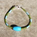 Turquoise Stone And Glass Bracelet Handmade