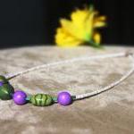 Purple And Green Chunky Bib Necklace Handmade