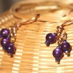 Dark Purple Cluster Dangle Copper Earrings..