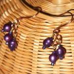 Dark Purple Cluster Dangle Copper Earrings..