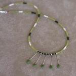 Moss Green And White Beaded Bid Necklace Handmade,..
