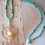 Open Circle Mint Beaded Necklace Handmade