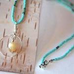 Open Circle Mint Beaded Necklace Handmade