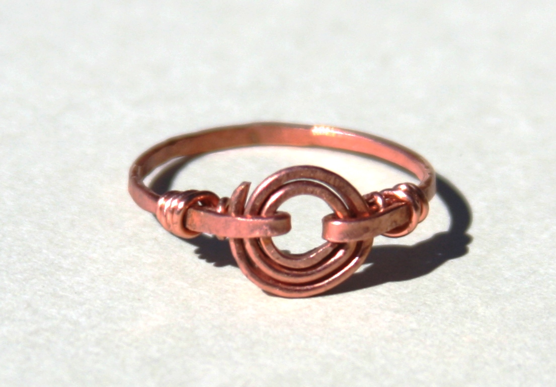 Copper Hammered Swirl Ring, Thin Ring