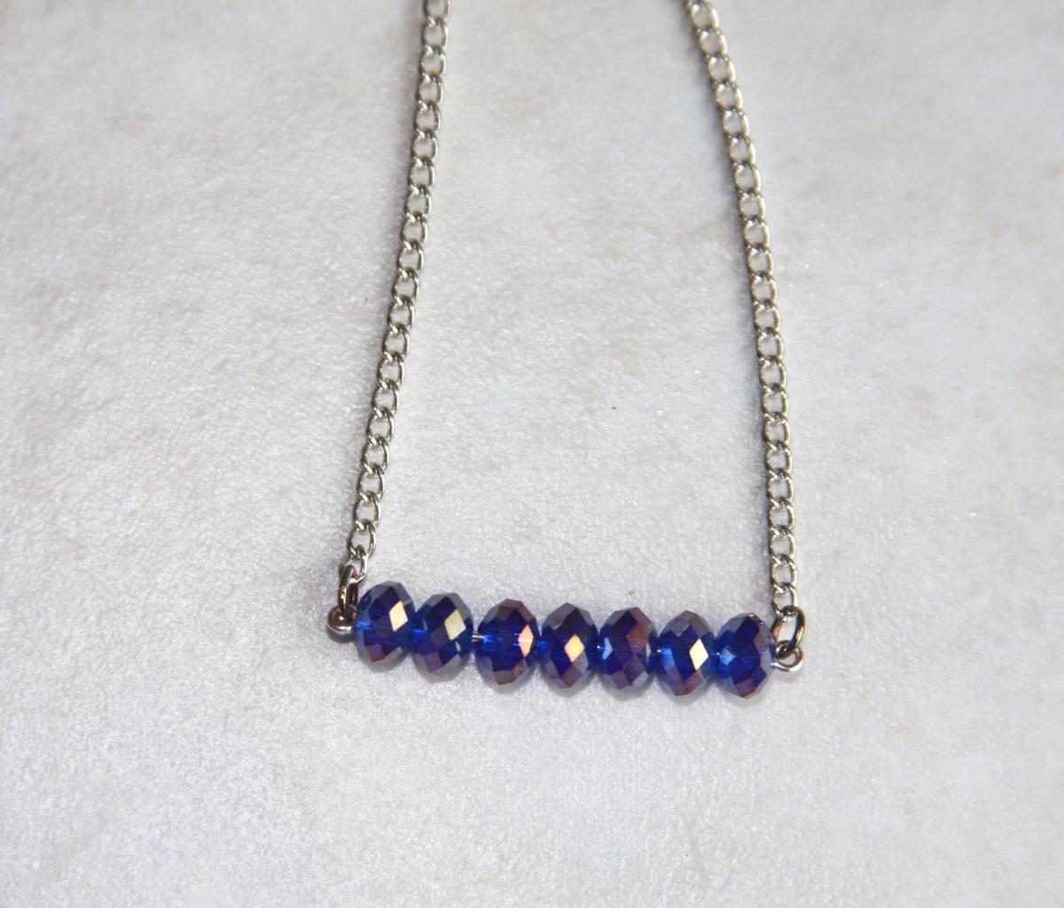 Blue Crystal Bar Necklace