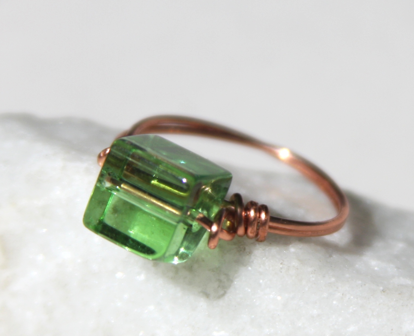 Copper Ring With Green Glass Square on Luulla