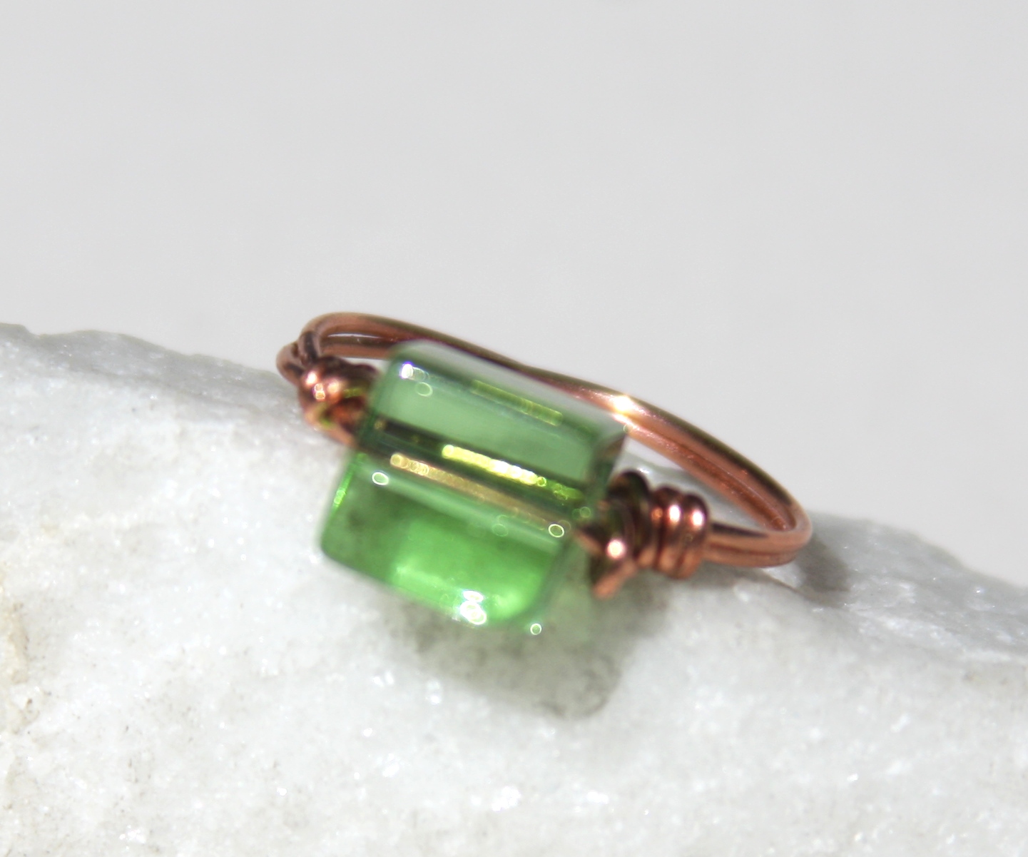 Copper Ring With Green Glass Square on Luulla